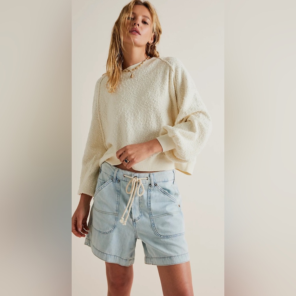 We The Free Second Chances Pull-On Denim Shorts Mid Rise Slouchy Button Fly Med